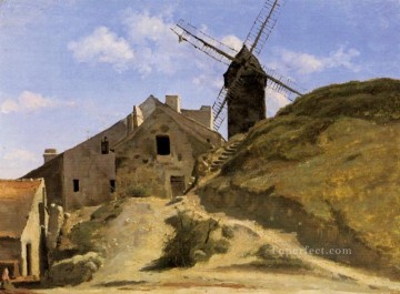  Montmartre Pintura - Un molino de viento en Montmartre plein air Romanticismo Jean Baptiste Camille Corot